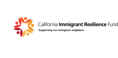 California Immigrant Resilience Fund logo, which features a yellow-orange-brown blossom logo on the left and the name on the right, with the tagline, Supporting our immigrant neighbors, underneath.